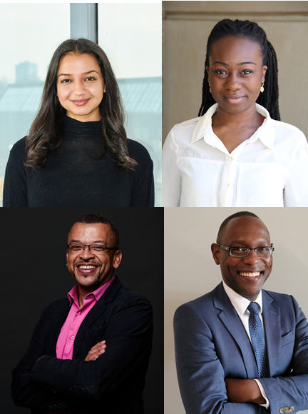 a collage of headshots of a middle eastern woman, a black woman and two black men.
